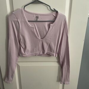Aritzia Purple 3/4 Sleeve Cut Out Crop Blouse